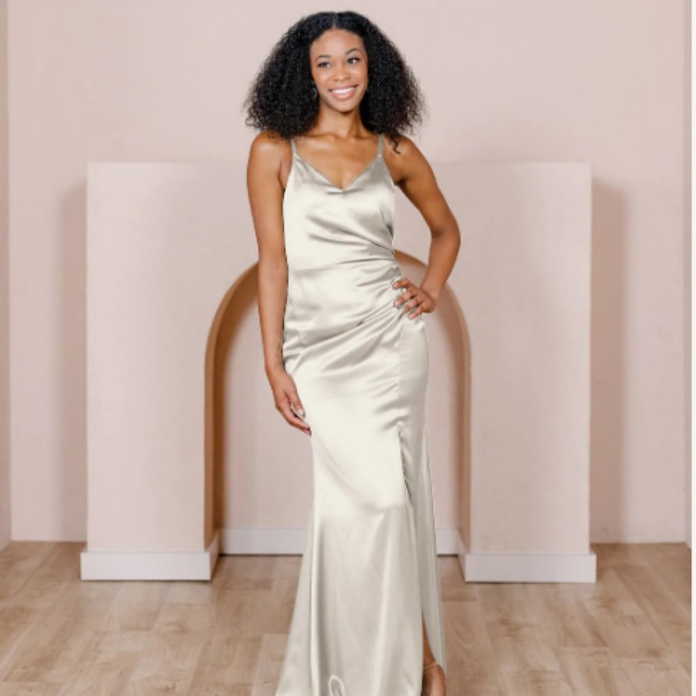 Revelry Rory Satin Dress Soft Champagne  Bridesmaid Dress - Petite Size 6